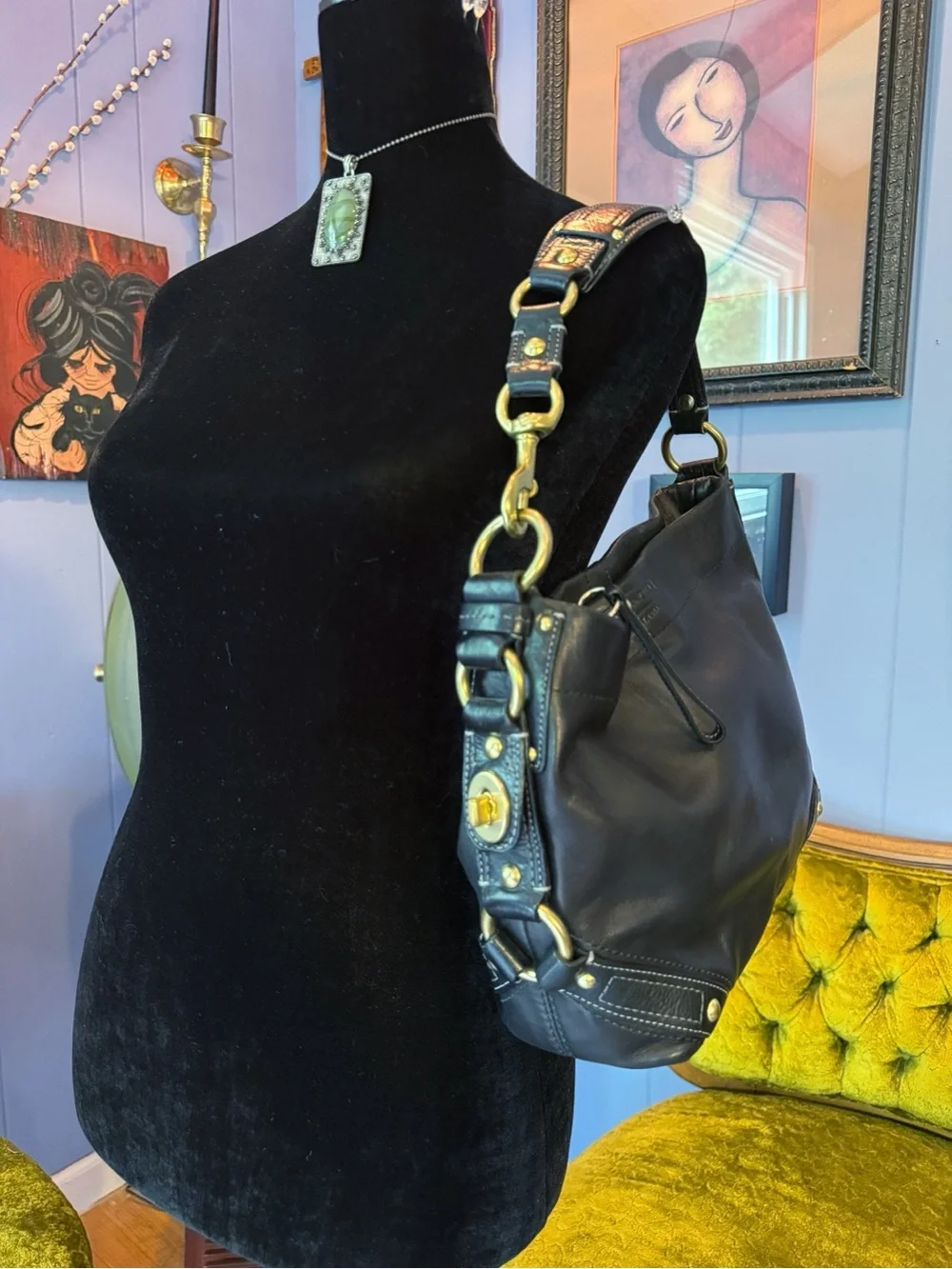 Vintage Y2K Coach Carly 2007 black leather hobo shoulder bag